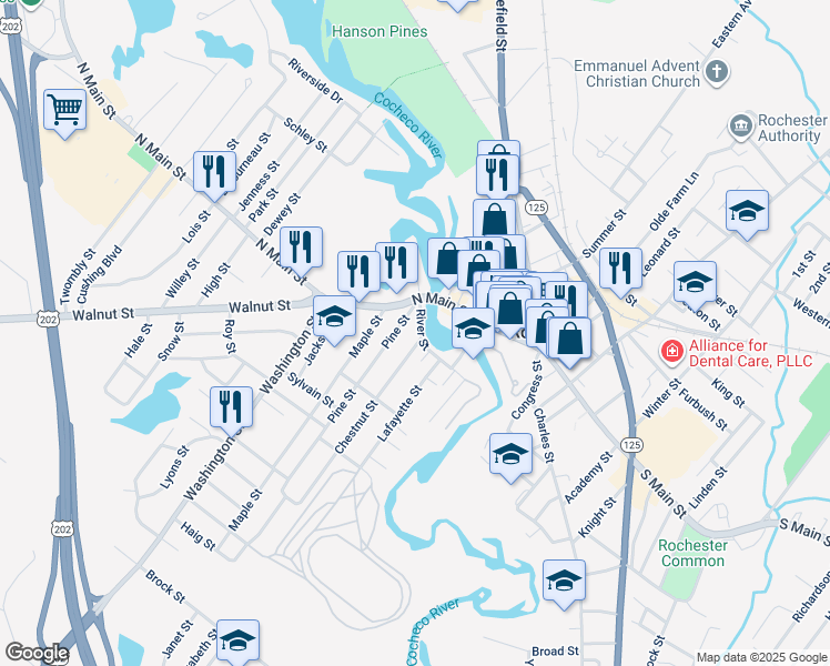 map of restaurants, bars, coffee shops, grocery stores, and more near 7 Pine Street in Rochester