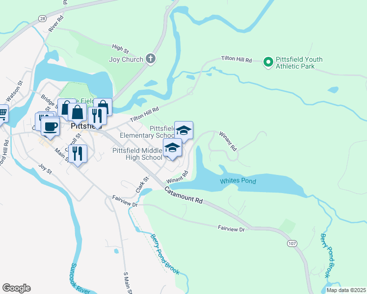map of restaurants, bars, coffee shops, grocery stores, and more near 34 Bow Street in Pittsfield