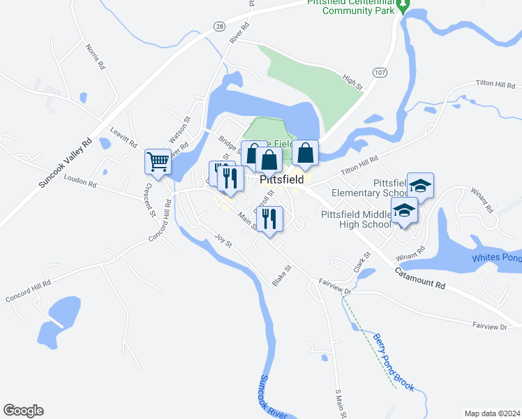 map of restaurants, bars, coffee shops, grocery stores, and more near 9 Carroll Street in Pittsfield