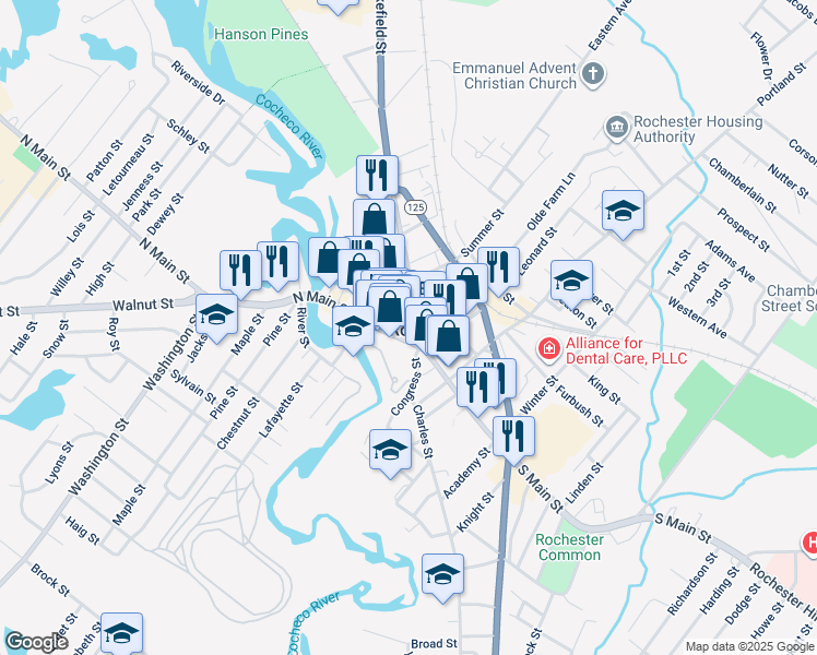 map of restaurants, bars, coffee shops, grocery stores, and more near 8 Barker Court in Rochester