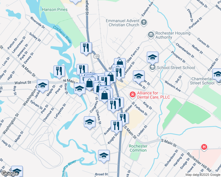 map of restaurants, bars, coffee shops, grocery stores, and more near 52 Hanson Street in Rochester
