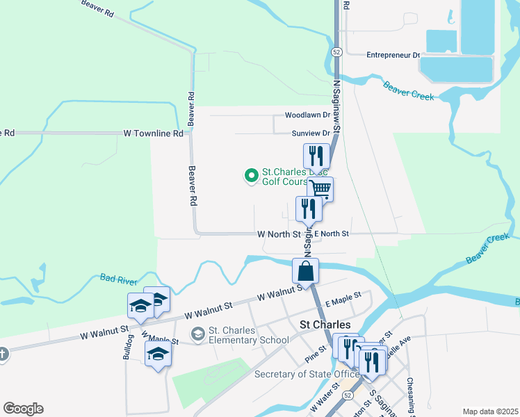 map of restaurants, bars, coffee shops, grocery stores, and more near 1050 Park Court in Saint Charles