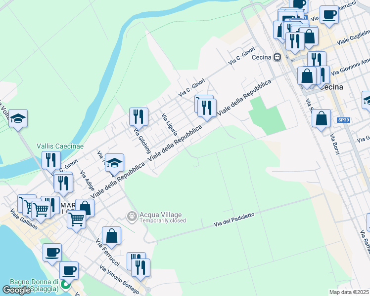 map of restaurants, bars, coffee shops, grocery stores, and more near 5 Via Terni in Cecina