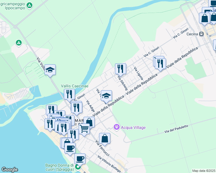 map of restaurants, bars, coffee shops, grocery stores, and more near 32 Via C. Ginori in Cecina