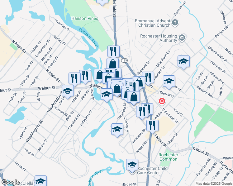 map of restaurants, bars, coffee shops, grocery stores, and more near 8 Barker Court in Rochester