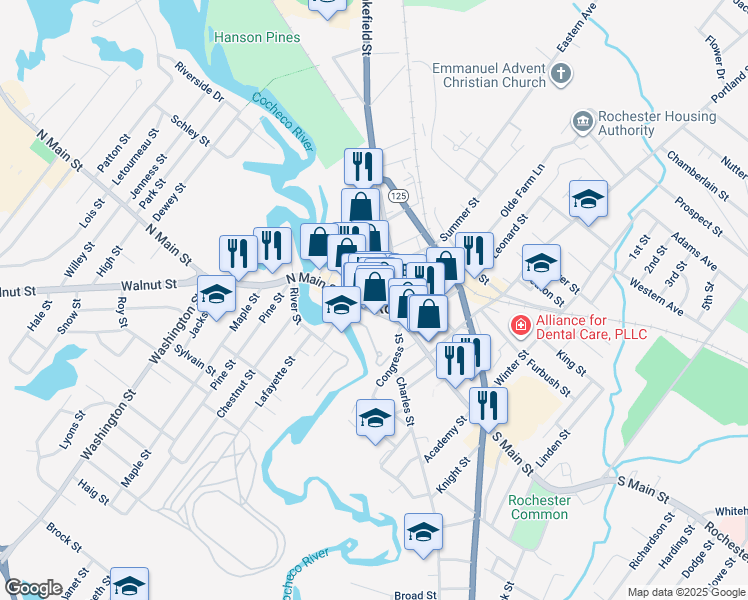 map of restaurants, bars, coffee shops, grocery stores, and more near 8 Barker Court in Rochester