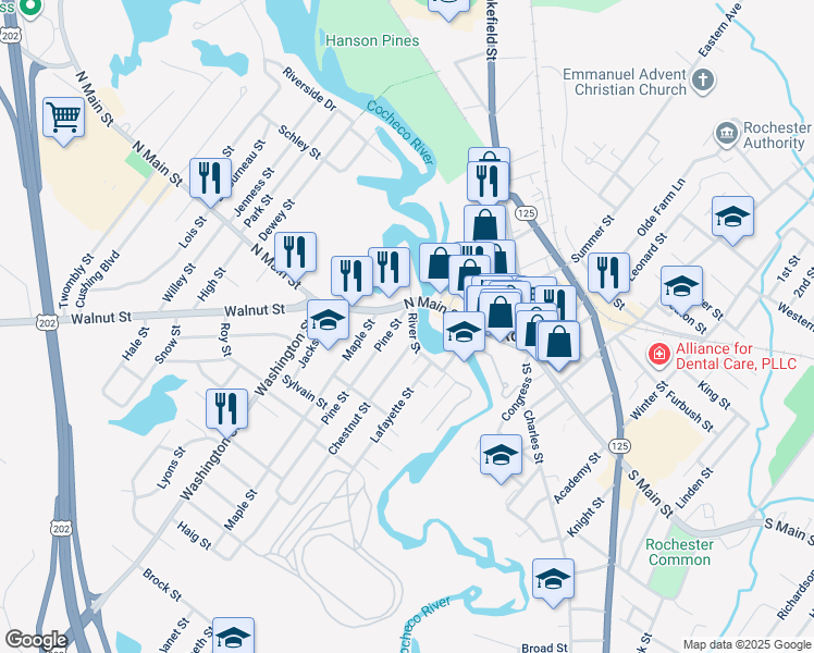 map of restaurants, bars, coffee shops, grocery stores, and more near 7 Pine Street in Rochester
