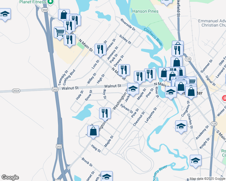 map of restaurants, bars, coffee shops, grocery stores, and more near 36 Walnut Street in Rochester