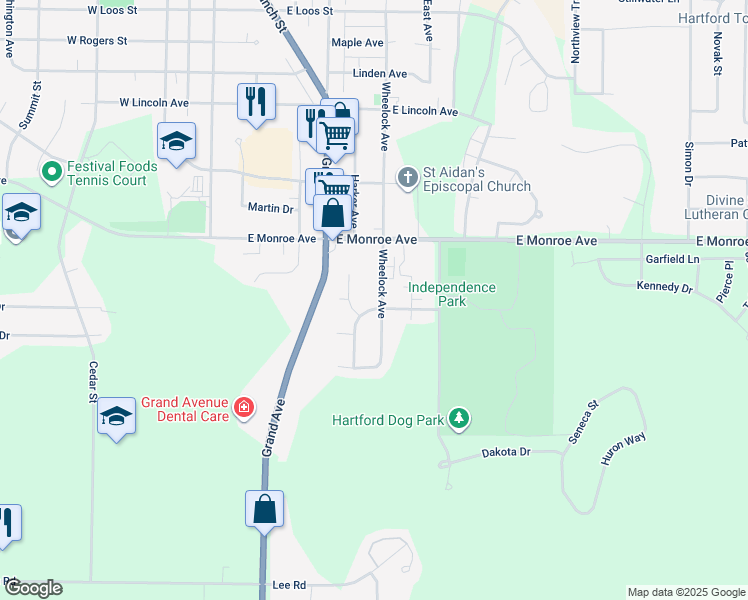 map of restaurants, bars, coffee shops, grocery stores, and more near 905 Van Buren Avenue in Hartford