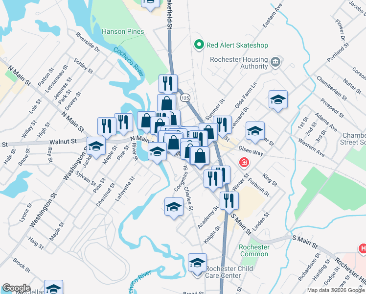 map of restaurants, bars, coffee shops, grocery stores, and more near 8 Barker Court in Rochester