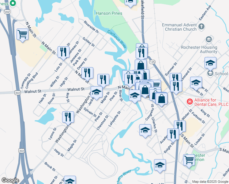 map of restaurants, bars, coffee shops, grocery stores, and more near 7 Pine Street in Rochester