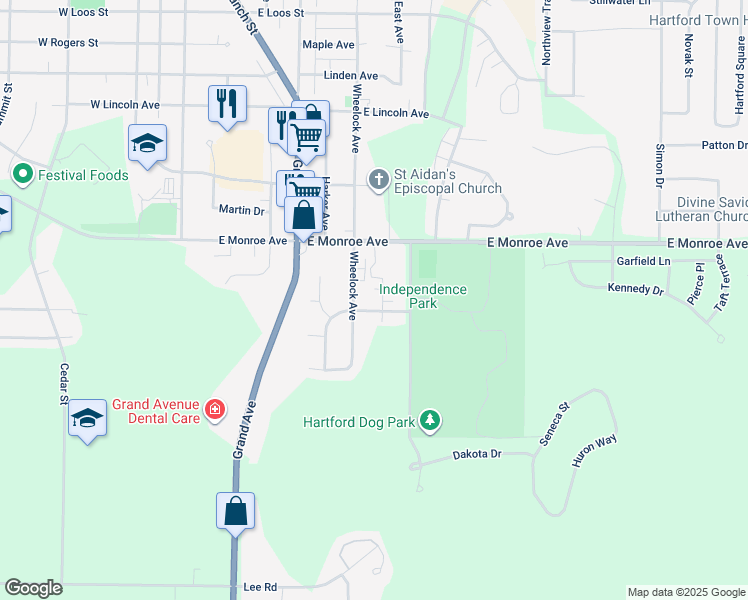 map of restaurants, bars, coffee shops, grocery stores, and more near 881 Lois Ct in Hartford