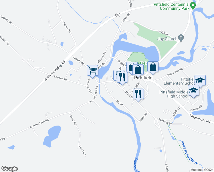 map of restaurants, bars, coffee shops, grocery stores, and more near 5 Main Street in Pittsfield