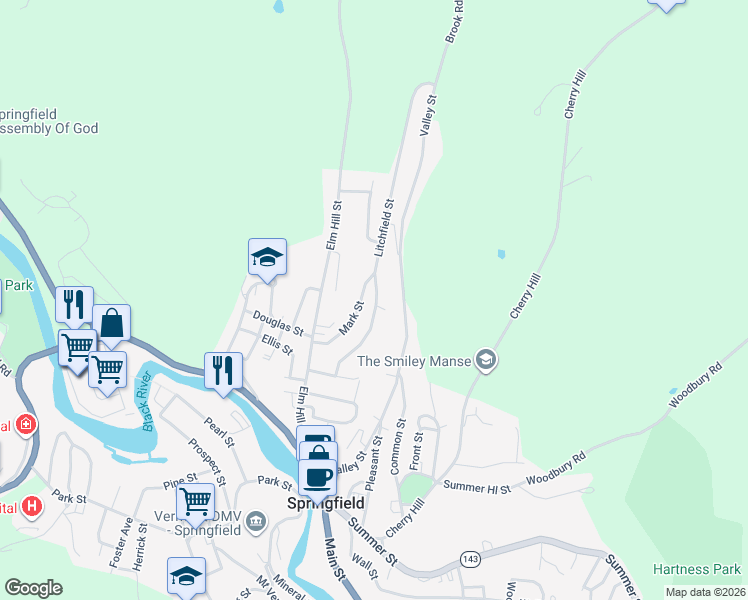 map of restaurants, bars, coffee shops, grocery stores, and more near 24 Litchfield St in Springfield