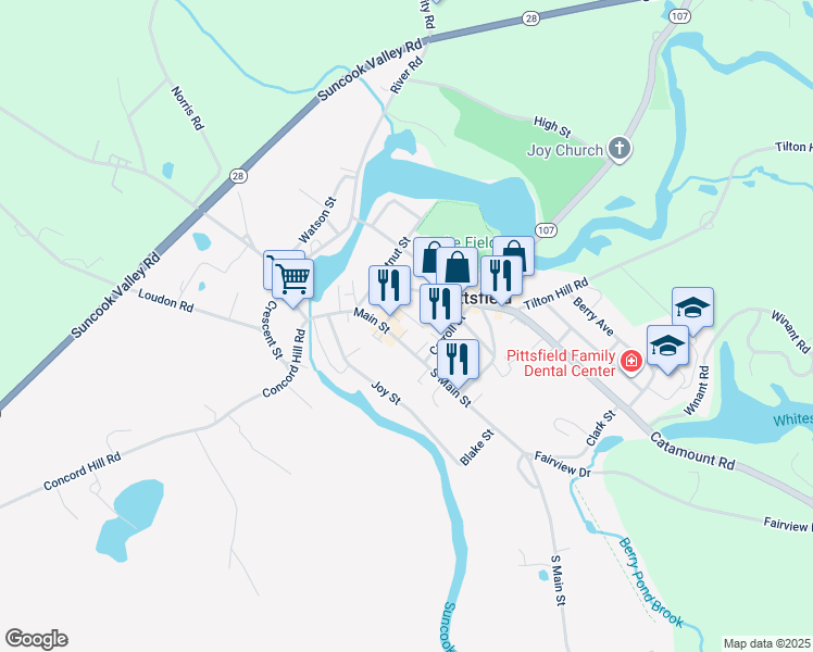 map of restaurants, bars, coffee shops, grocery stores, and more near 11 Park Street in Pittsfield