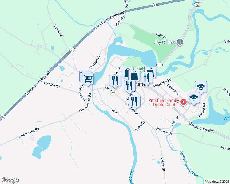 map of restaurants, bars, coffee shops, grocery stores, and more near 33 Main Street in Pittsfield