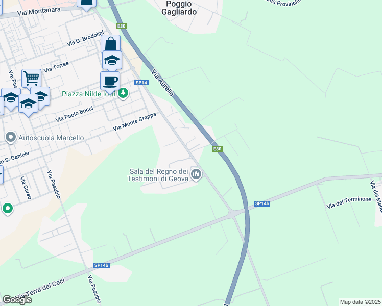 map of restaurants, bars, coffee shops, grocery stores, and more near 9 SP14 in Provincia di Livorno
