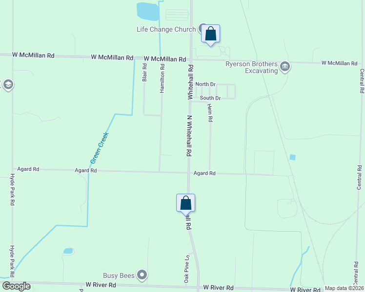 map of restaurants, bars, coffee shops, grocery stores, and more near 2695 Whitehall Road in Muskegon
