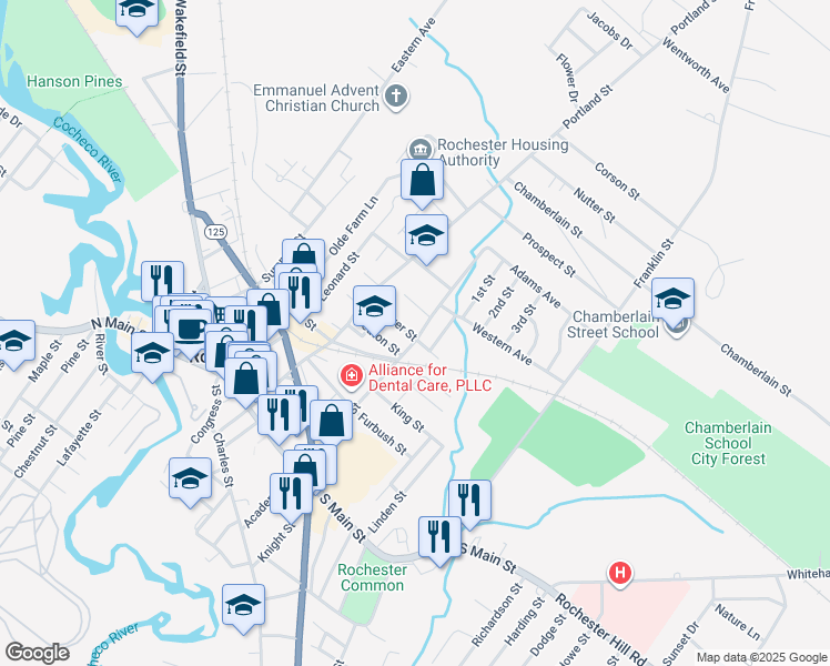 map of restaurants, bars, coffee shops, grocery stores, and more near 30 Silver Street in Rochester
