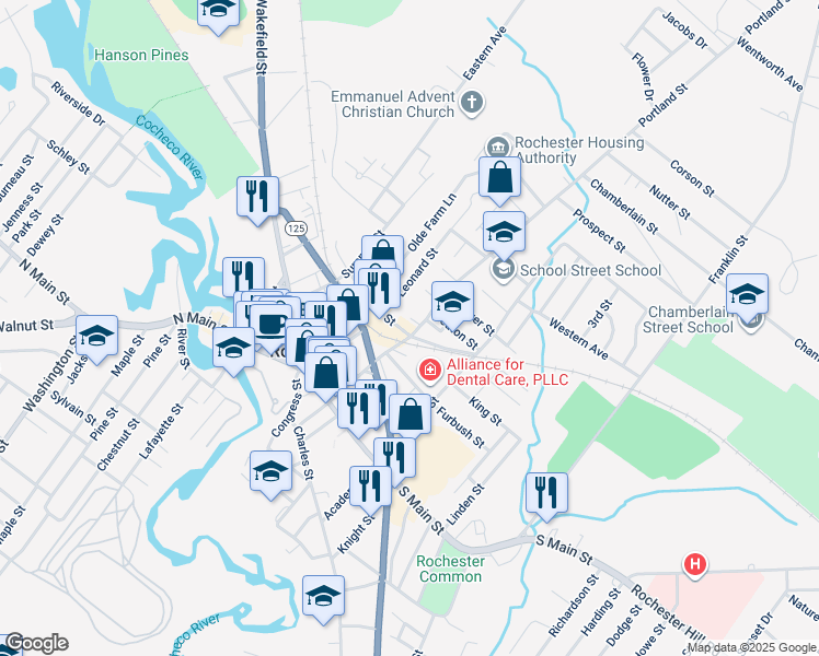 map of restaurants, bars, coffee shops, grocery stores, and more near 4 Olsen Way in Rochester