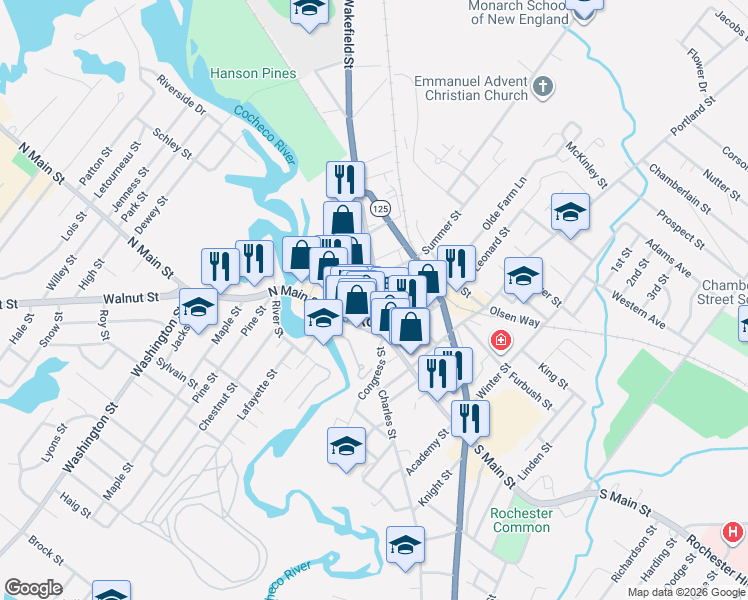 map of restaurants, bars, coffee shops, grocery stores, and more near 8 Barker Court in Rochester