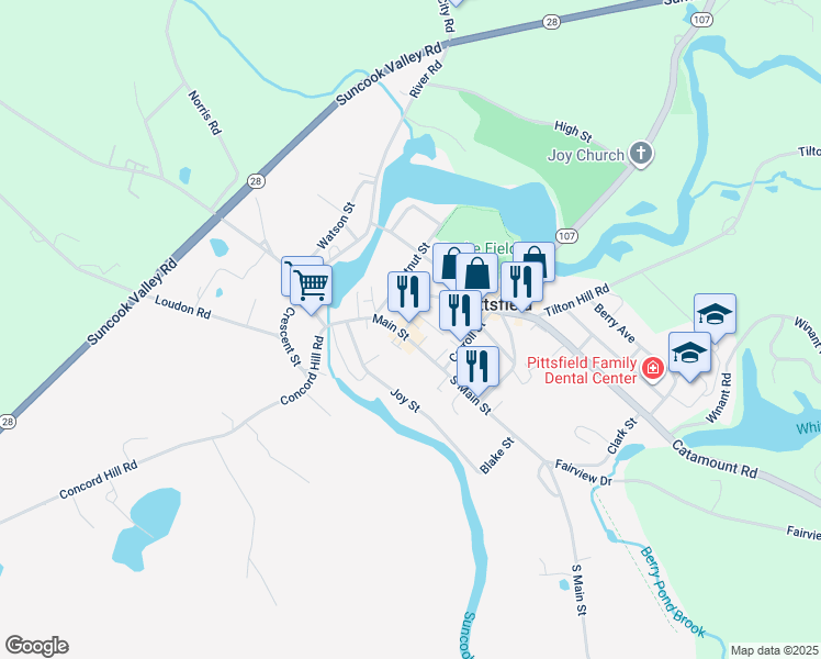 map of restaurants, bars, coffee shops, grocery stores, and more near 33 Main Street in Pittsfield