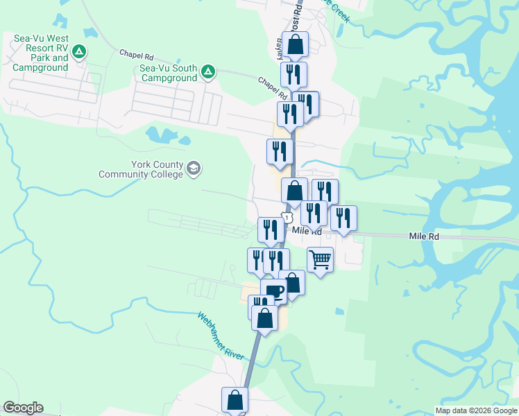 map of restaurants, bars, coffee shops, grocery stores, and more near 35 Barefoot Cottage Road in Wells