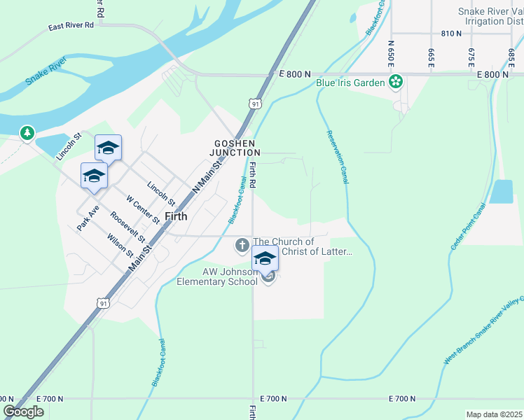 map of restaurants, bars, coffee shops, grocery stores, and more near 765 North 600 East in Firth