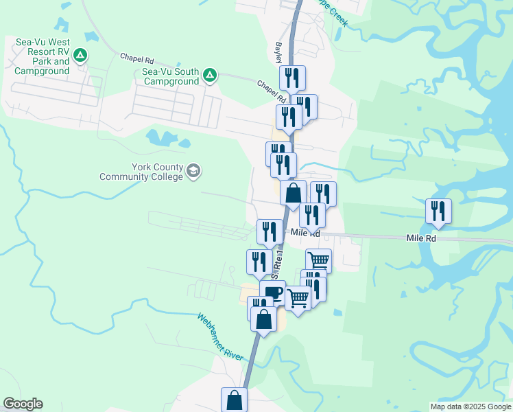 map of restaurants, bars, coffee shops, grocery stores, and more near 35 Barefoot Cottage Road in Wells