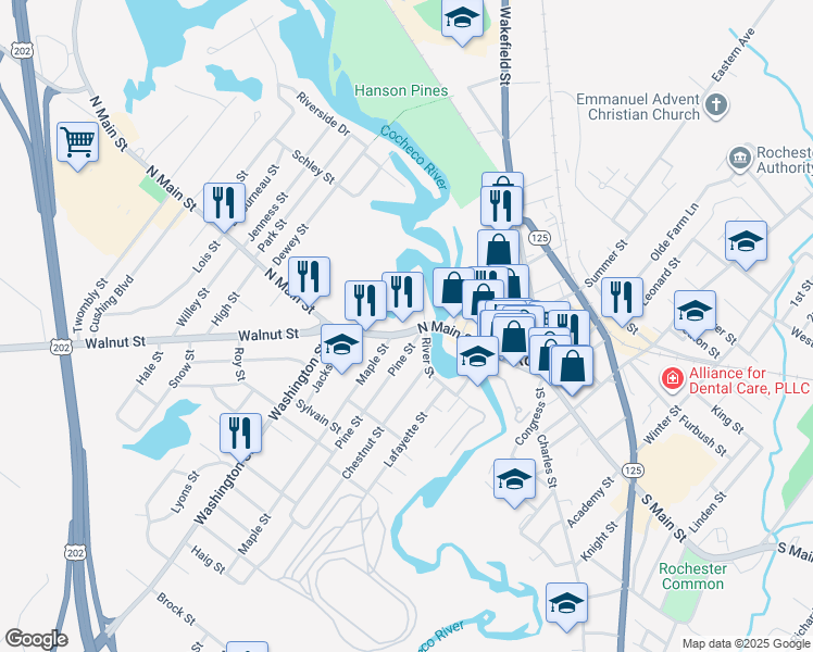 map of restaurants, bars, coffee shops, grocery stores, and more near 7 Pine Street in Rochester