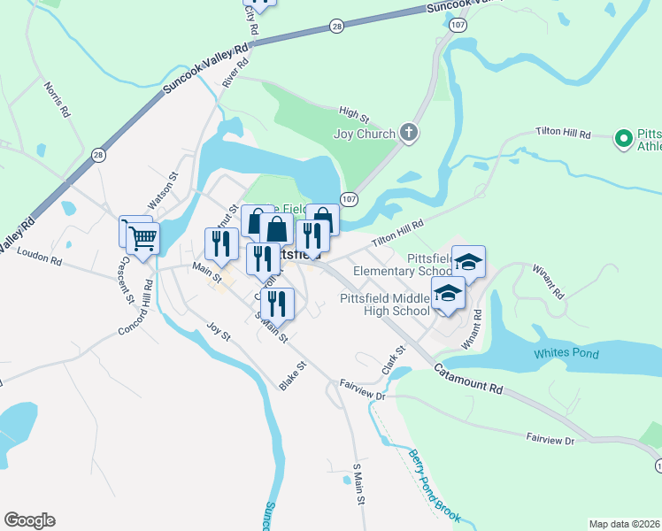 map of restaurants, bars, coffee shops, grocery stores, and more near 2 Tilton Hill Road in Pittsfield