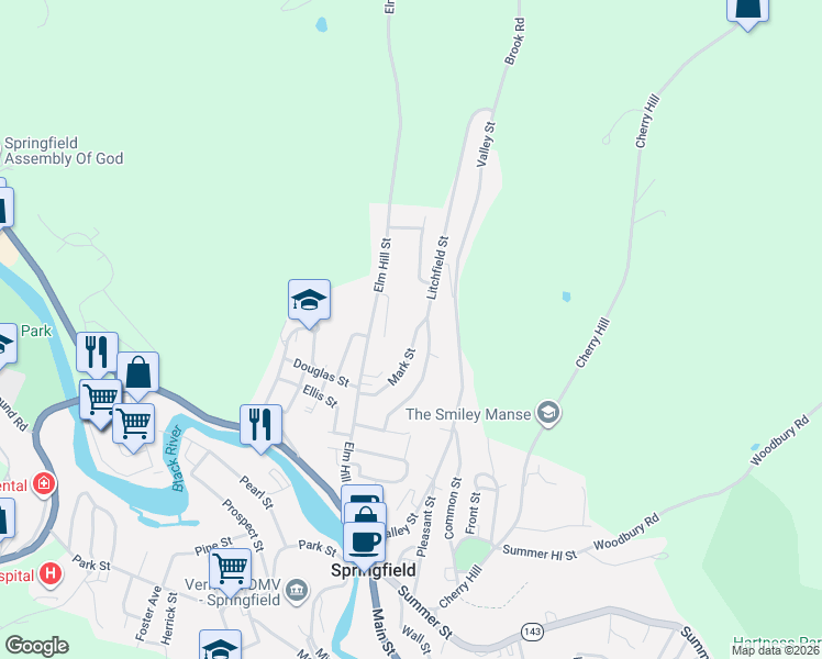 map of restaurants, bars, coffee shops, grocery stores, and more near 24 Litchfield Street in Springfield