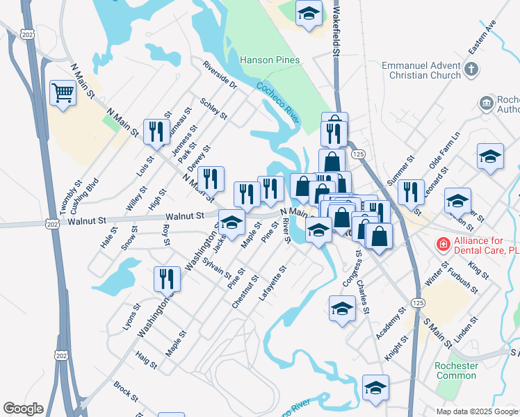 map of restaurants, bars, coffee shops, grocery stores, and more near 7 Pine Street in Rochester