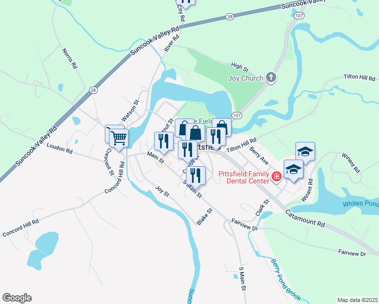 map of restaurants, bars, coffee shops, grocery stores, and more near 3 Cram Avenue in Pittsfield