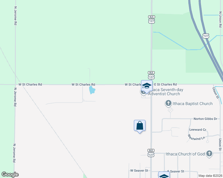 map of restaurants, bars, coffee shops, grocery stores, and more near 287 West Saint Charles Road in Ithaca