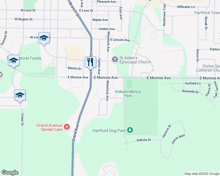 map of restaurants, bars, coffee shops, grocery stores, and more near 881 Lois Court in Hartford