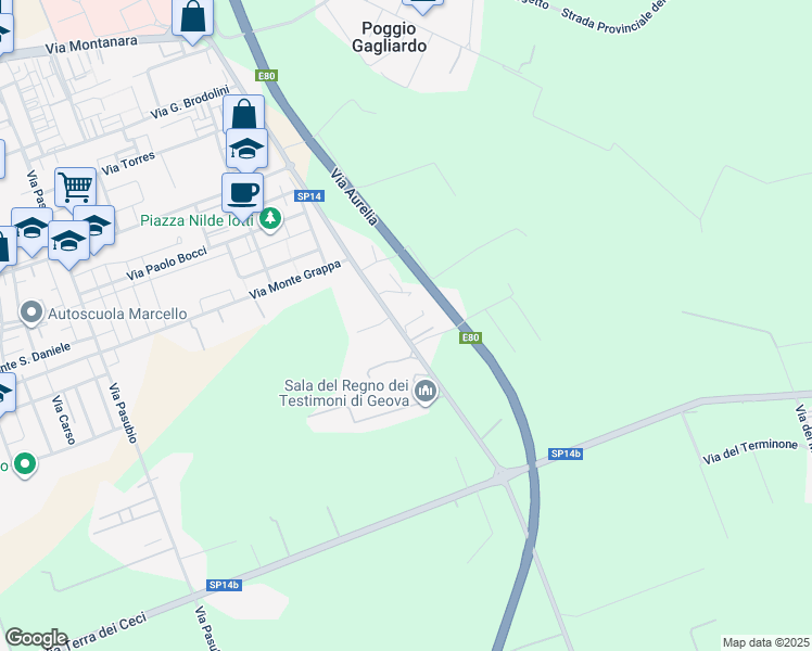 map of restaurants, bars, coffee shops, grocery stores, and more near 9 Strada Provinciale 14 in Provincia di Livorno