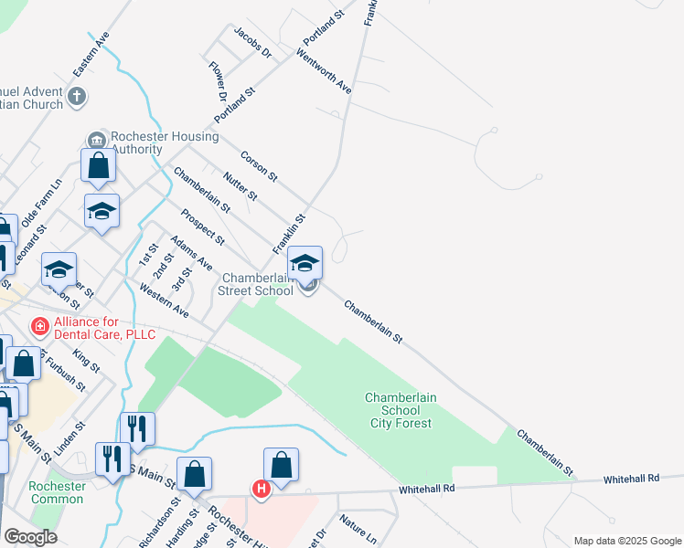 map of restaurants, bars, coffee shops, grocery stores, and more near 59 Franklin Heights in Rochester