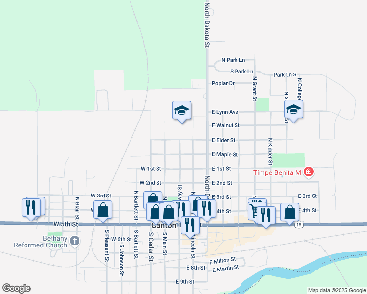 map of restaurants, bars, coffee shops, grocery stores, and more near 200-298 E Elder St in Canton
