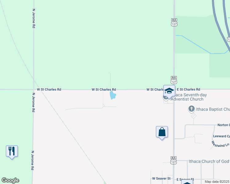 map of restaurants, bars, coffee shops, grocery stores, and more near 426 West Saint Charles Road in Ithaca