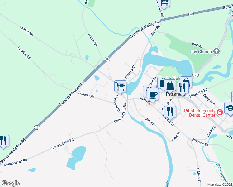 map of restaurants, bars, coffee shops, grocery stores, and more near 7 Crescent Street in Pittsfield