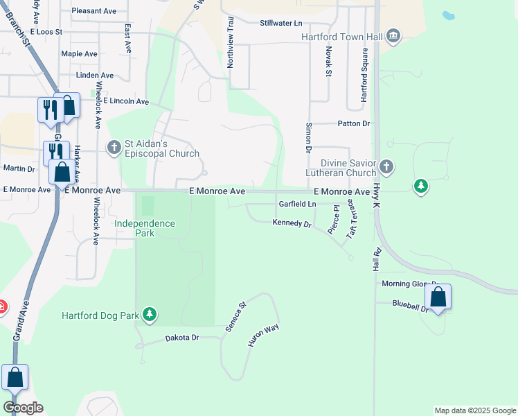 map of restaurants, bars, coffee shops, grocery stores, and more near 1104 Garfield Lane in Hartford