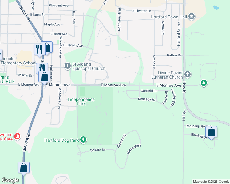 map of restaurants, bars, coffee shops, grocery stores, and more near 1002 Garfield Court in Hartford
