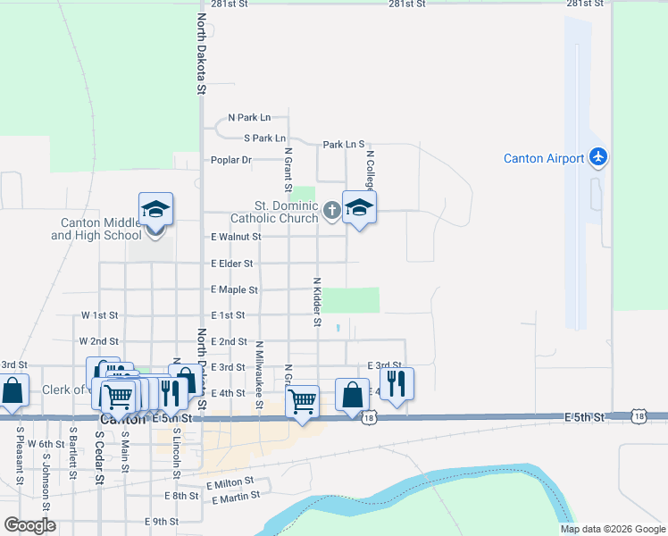map of restaurants, bars, coffee shops, grocery stores, and more near 700-798 North Sanborn Street in Canton