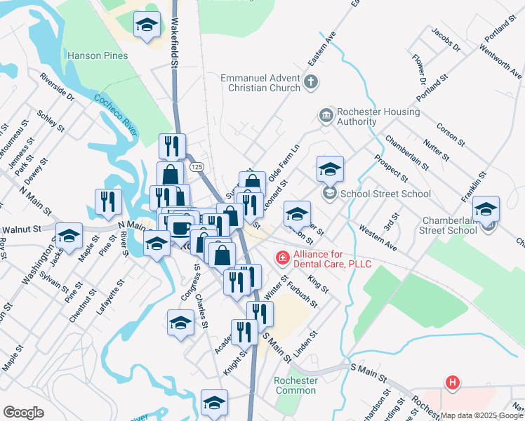 map of restaurants, bars, coffee shops, grocery stores, and more near 11 Olde Farm Lane in Rochester