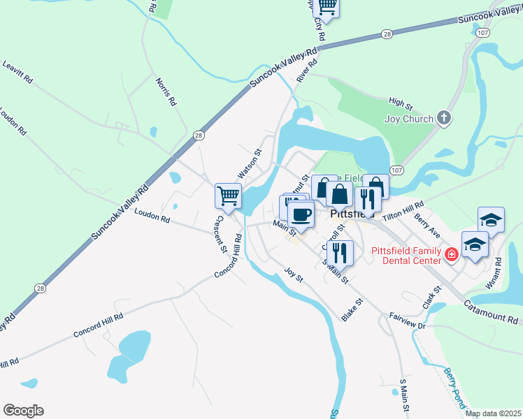 map of restaurants, bars, coffee shops, grocery stores, and more near 10 Oak Street in Pittsfield