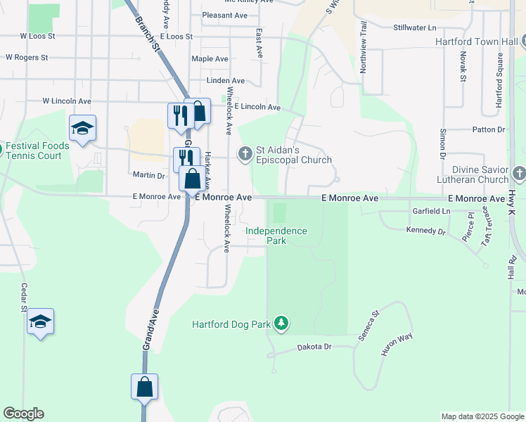 map of restaurants, bars, coffee shops, grocery stores, and more near 809 South Wilson Avenue in Hartford