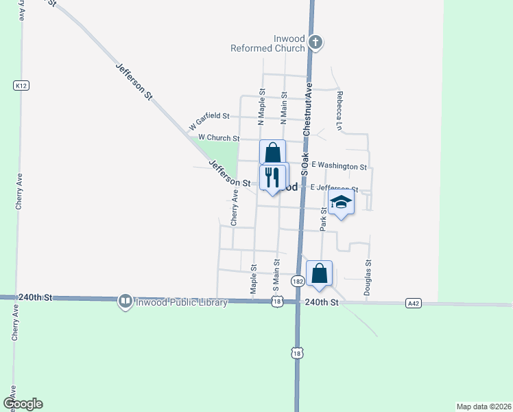 map of restaurants, bars, coffee shops, grocery stores, and more near 305 S Maple St in Inwood