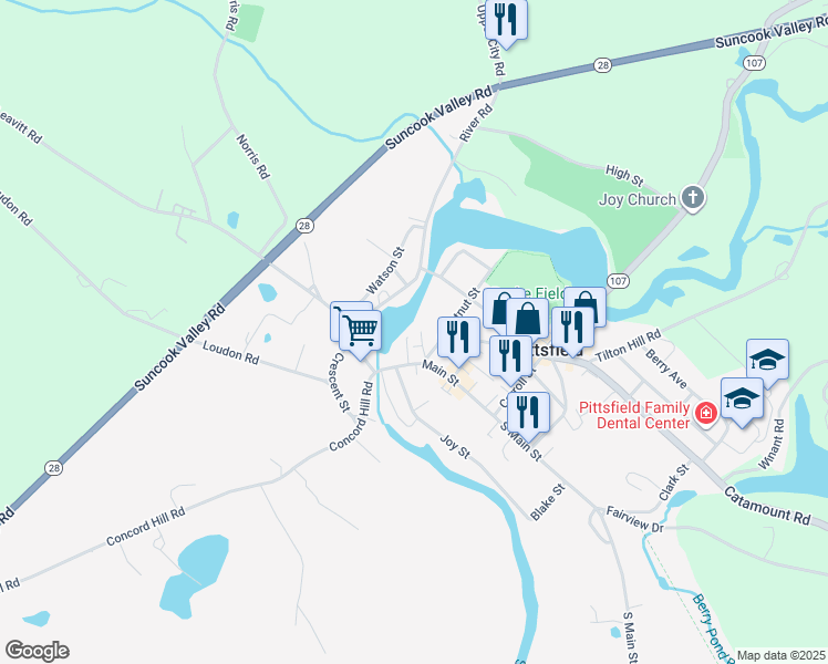 map of restaurants, bars, coffee shops, grocery stores, and more near 10 Oak Street in Pittsfield