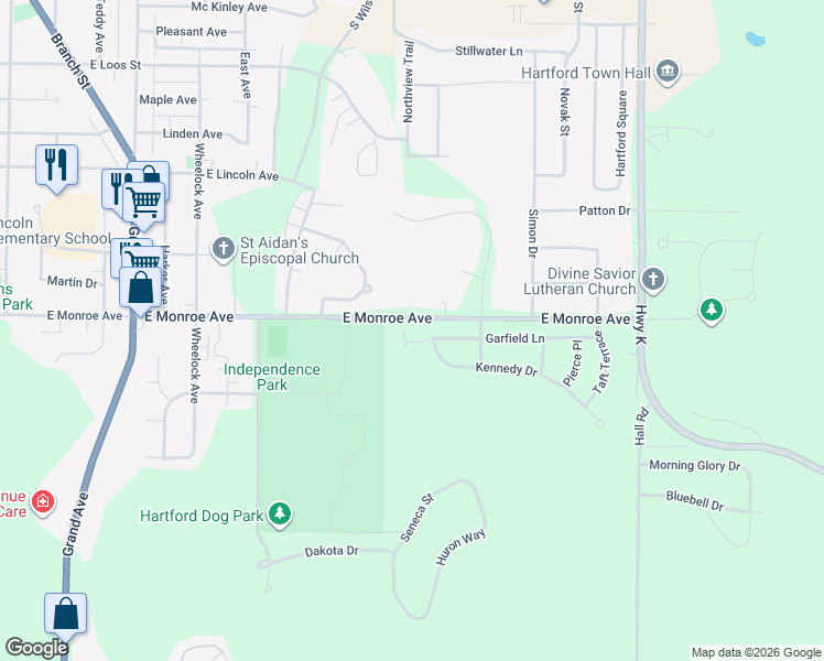 map of restaurants, bars, coffee shops, grocery stores, and more near 1002 Garfield Court in Hartford